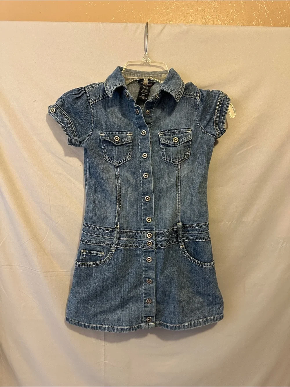 Guess Girls' Denim Button-Front Dress in Blue